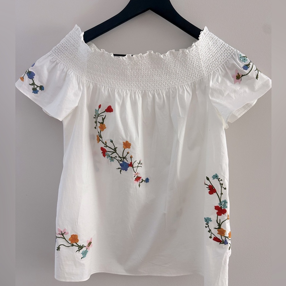 Tory Burch Eliza Off the Shoulder Embroidered Top, Sz 6